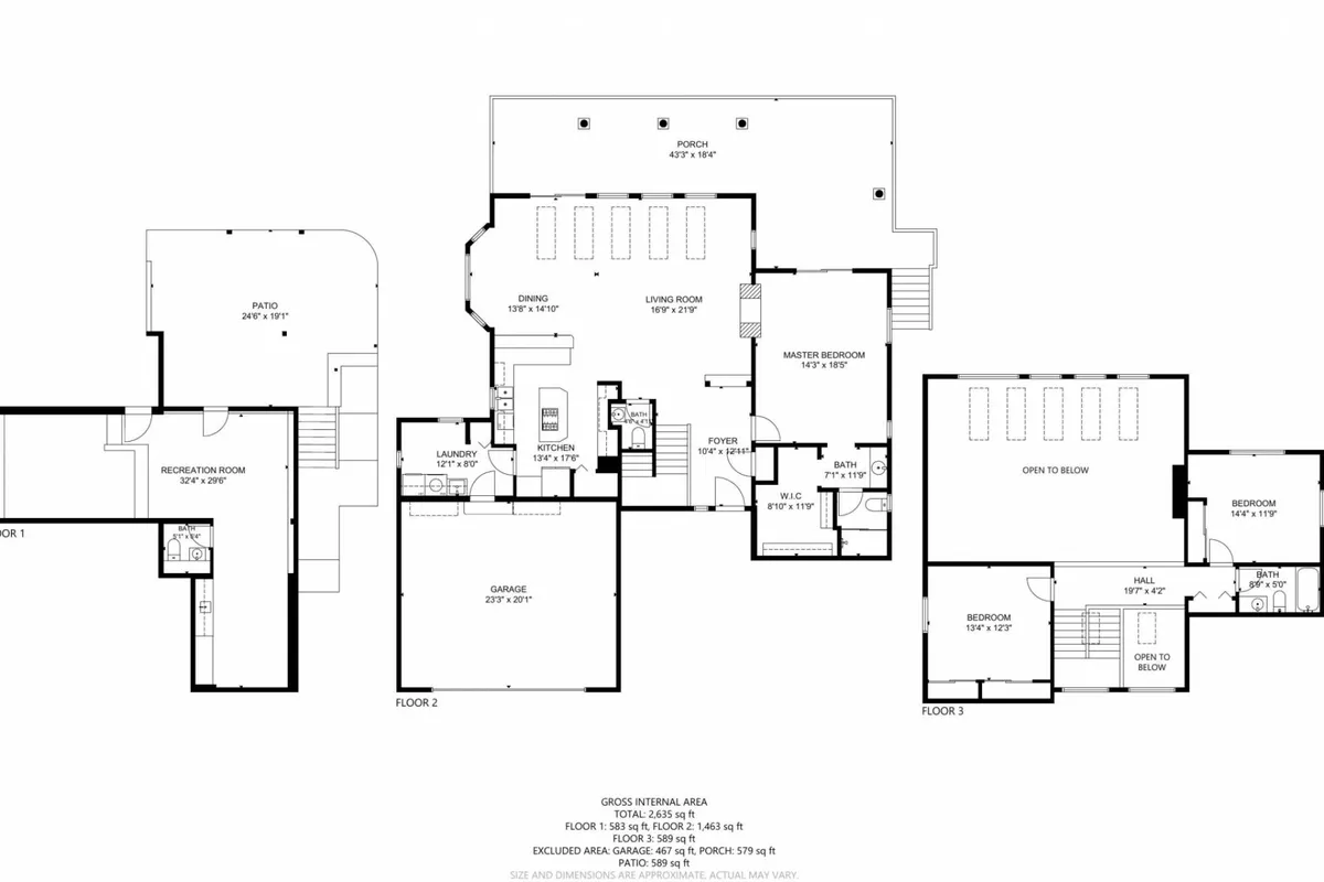 A spacious master bedroom seamlessly flows into the living and dining areas, with ample natural light and inviting furnishings. The layout allows for both relaxation and gathering, and the room features cozy bedding, comfortable seating, and a clear view to a connecting garage. The overall design is both functional and luxurious, echoing the idea of a primary suite within a larger shared home.